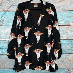 Show Me Your MuMu Tunic Top‎ S Jamie Bull Floral Print Black Button